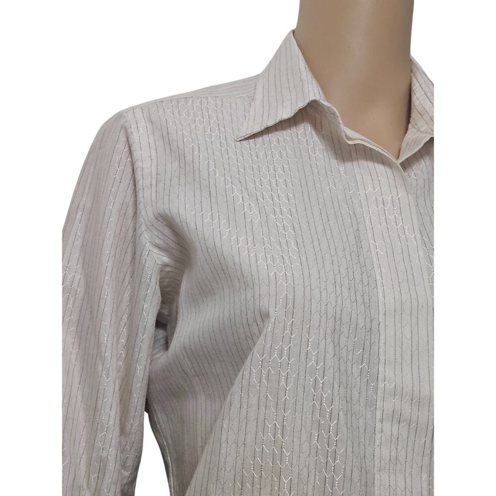 Cream Metallic Top The Clothes Horse Pinstripe Button Up Size 12 Womens Vintage